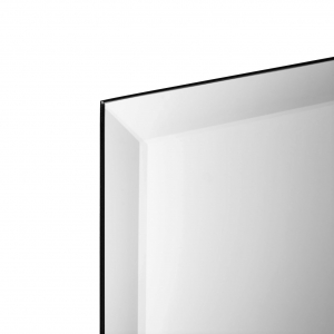 Close-up angle shot of frameless beveled rectangle copper-free mirror