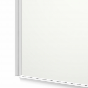 Close-up angle shot of white framed rectangle mirror