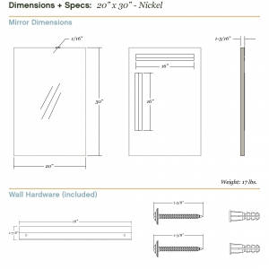 Dimensions/specs for size 20x30, nickel